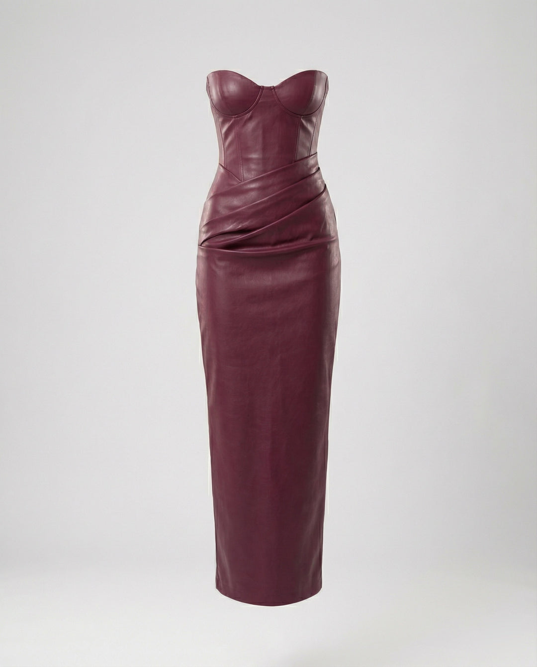 Damen langärmliges Lederkleid mit Herz-Ausschnitt
