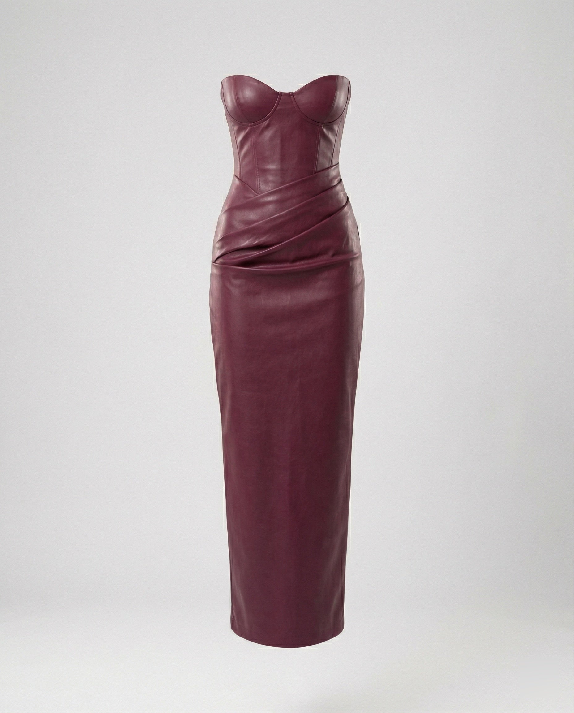 Damen langärmliges Lederkleid mit Herz-Ausschnitt