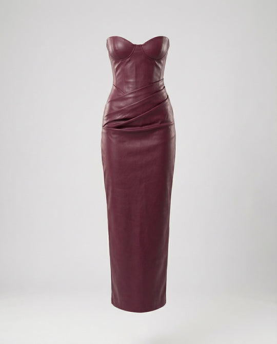 Damen langärmliges Lederkleid mit Herz-Ausschnitt