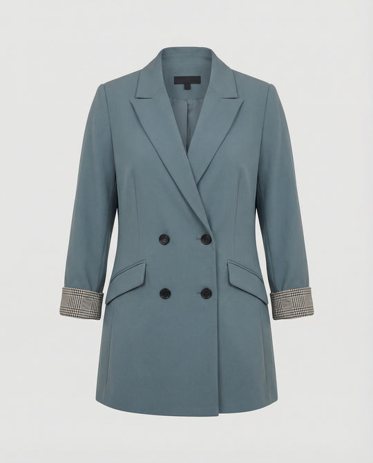 Damen Doppelreihiger Blazer mit kontrastierenden Ärmelaufschlägen R&B