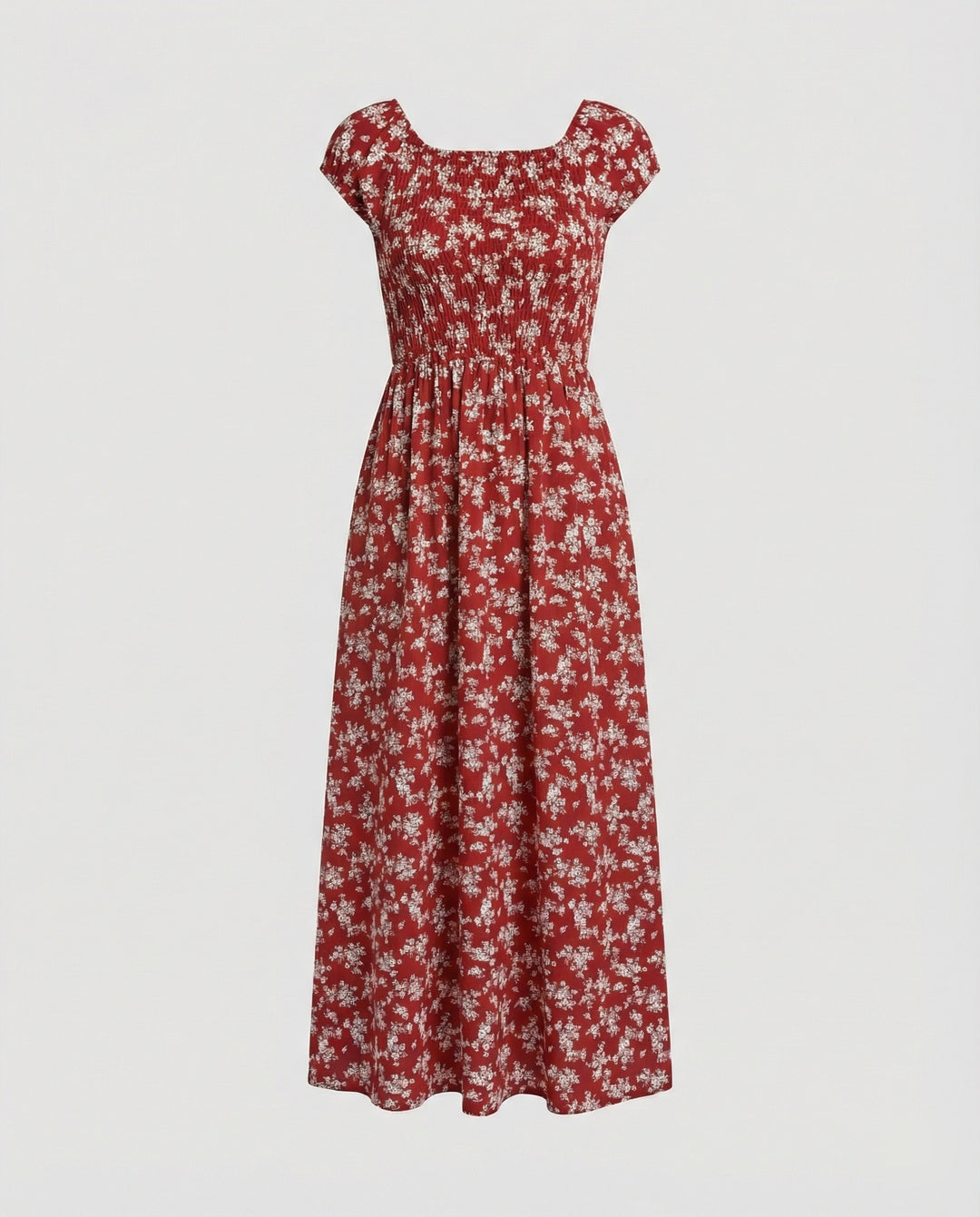 Damen Midikleid Smockbund Sommer