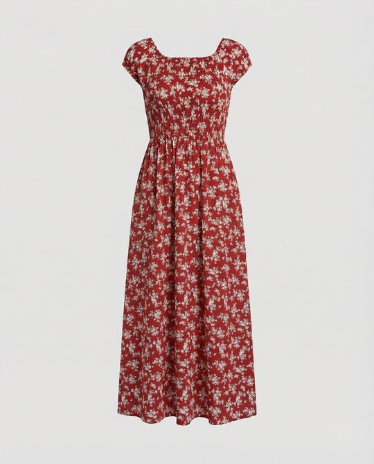 Damen Midikleid Smockbund Sommer