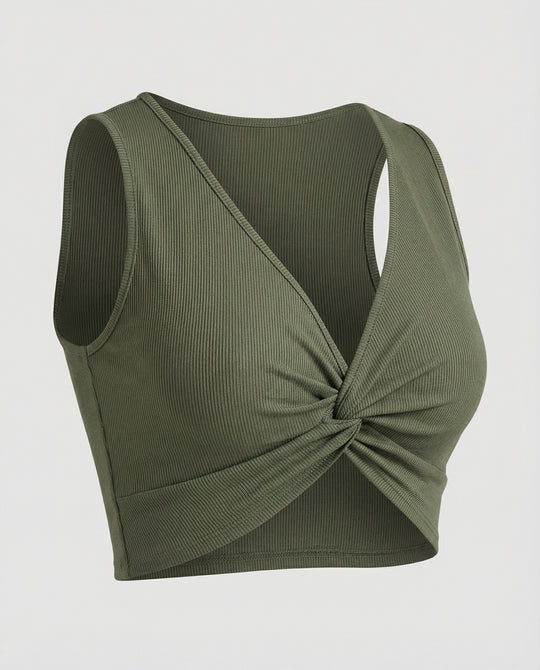 Damen Crop-Top mit elegantem Knoten und tiefem V-Ausschnitt R&B