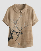 Damen Bluse Leinen Peter Pan Kragen