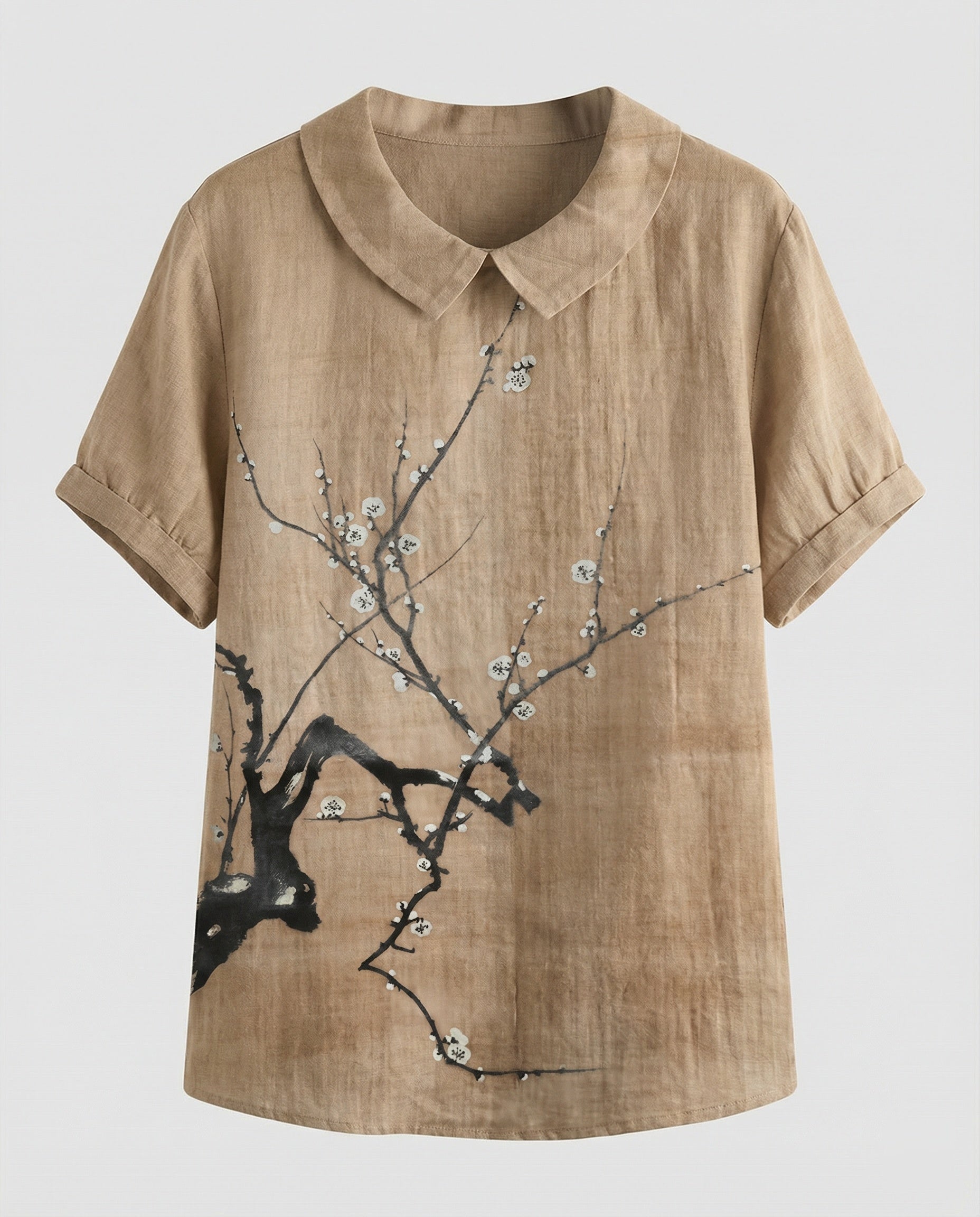 Damen Bluse Leinen Peter Pan Kragen