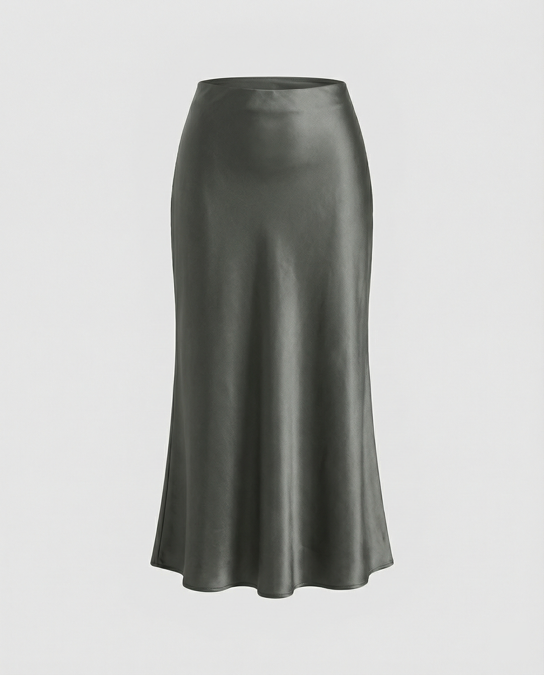 Damen eleganter Satin-Midirock mit fließendem Schnitt und hohem Bund R&B