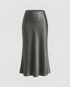 Damen eleganter Satin-Midirock mit fließendem Schnitt und hohem Bund R&B