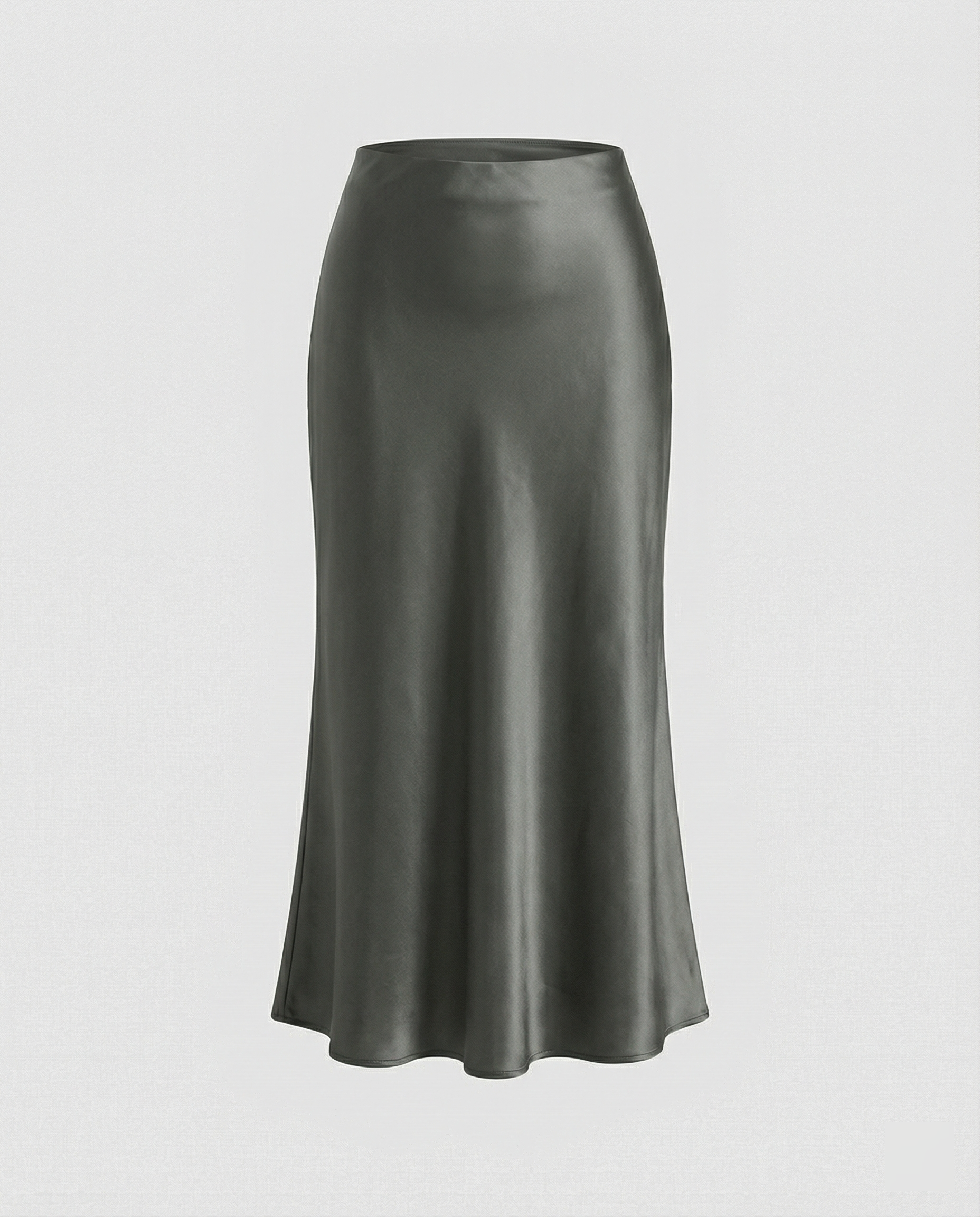 Damen eleganter Satin-Midirock mit fließendem Schnitt und hohem Bund R&B