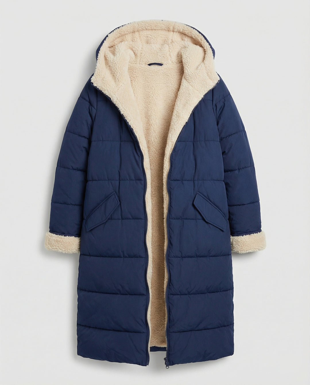 Damen lange, gefütterte Winterjacke mit Fleece-Futter R&B