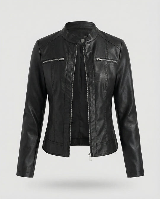 Damen Lederjacke Schwarz Bikerjacke