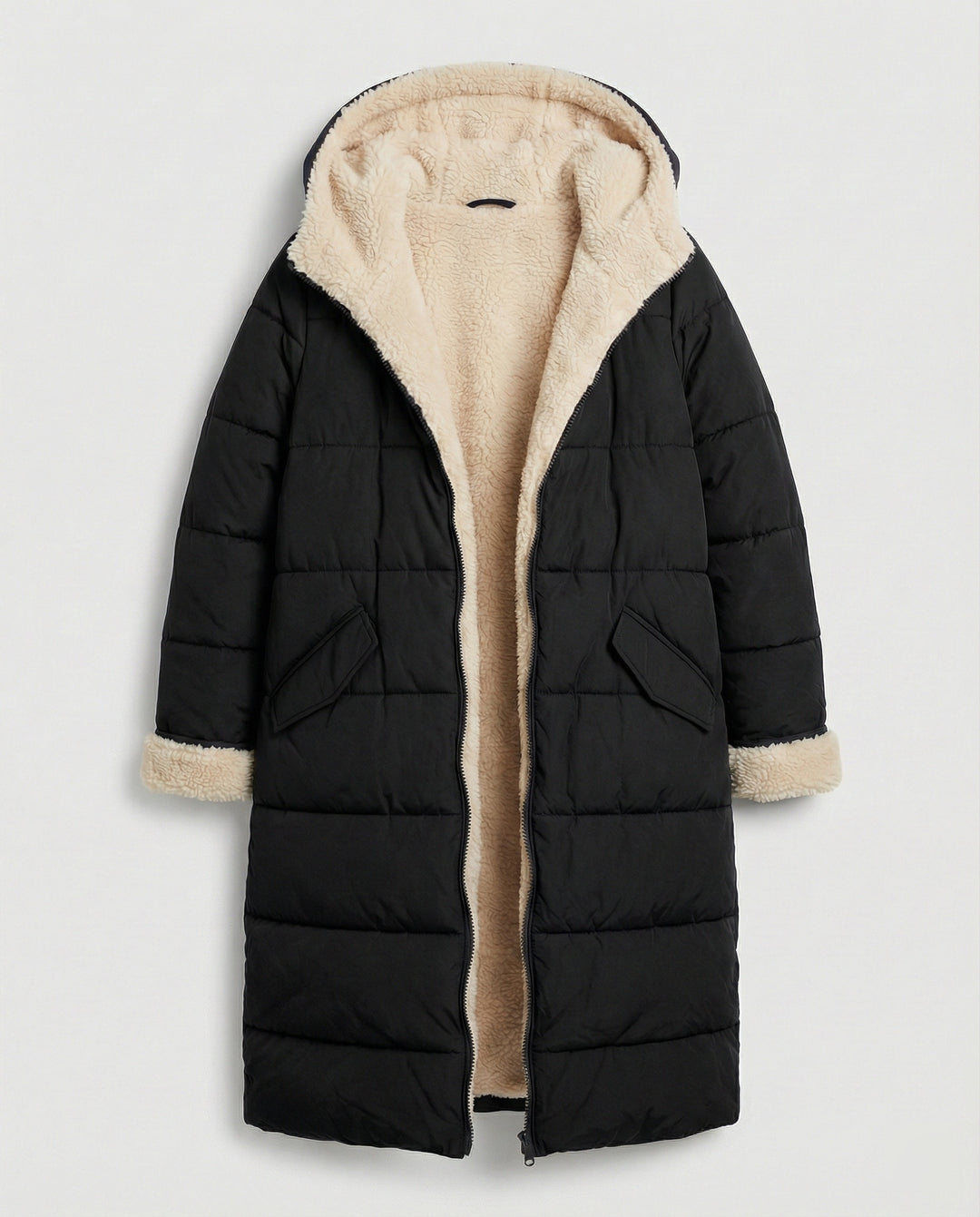 Damen lange, gefütterte Winterjacke mit Fleece-Futter R&B