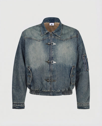 Herren Jeansjacke Bomber mit Teddyfutter