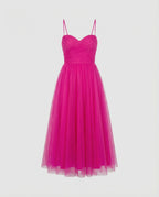 Damen Tüll Maxikleid mit Herz Ausschnitt