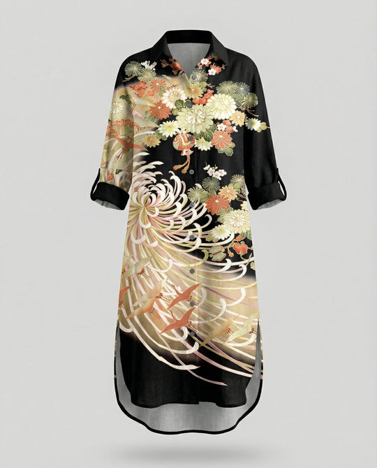 Damen Kaftan Kleid lang Seidenoptik