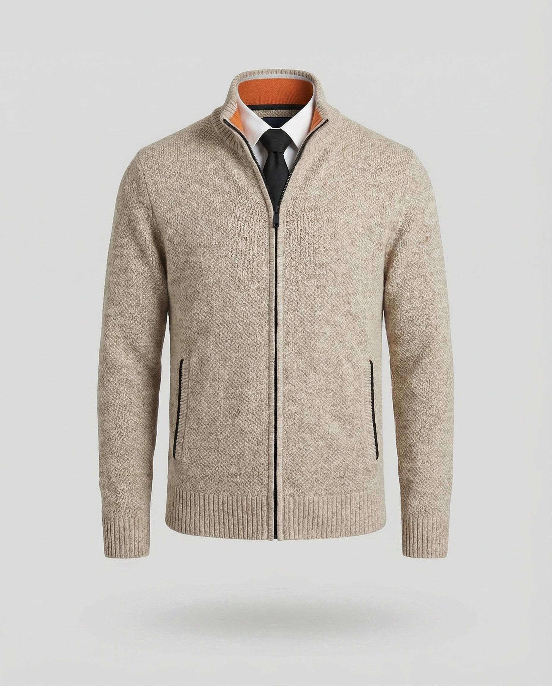 Herren Strickjacke mit hohem Kragen und elegantem Reißverschluss R&B