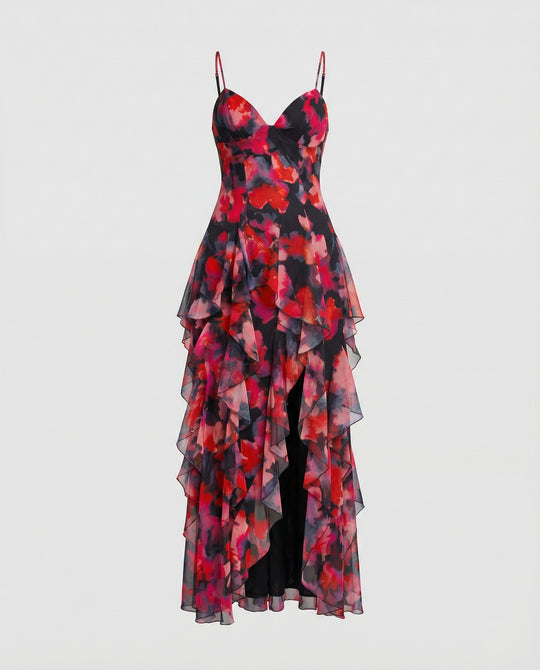 Damen Blumenkleid Maxikleid Chiffon