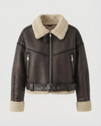 Damen Lederjacke mit Teddyfutter und Gürtel