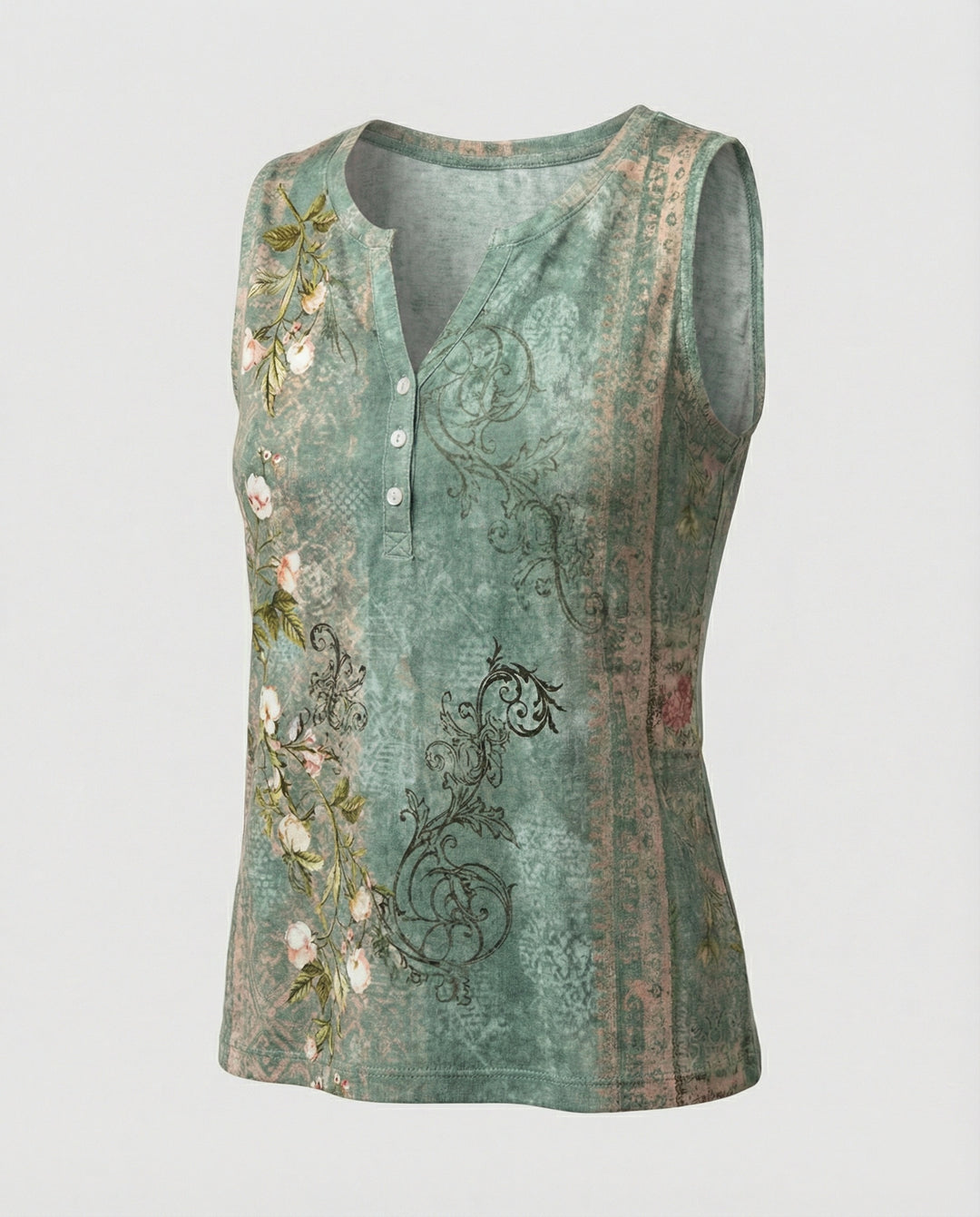 R&B - Ärmelloses Tank-Top mit Aquarell-Blumenmuster, Lockerer Schnitt