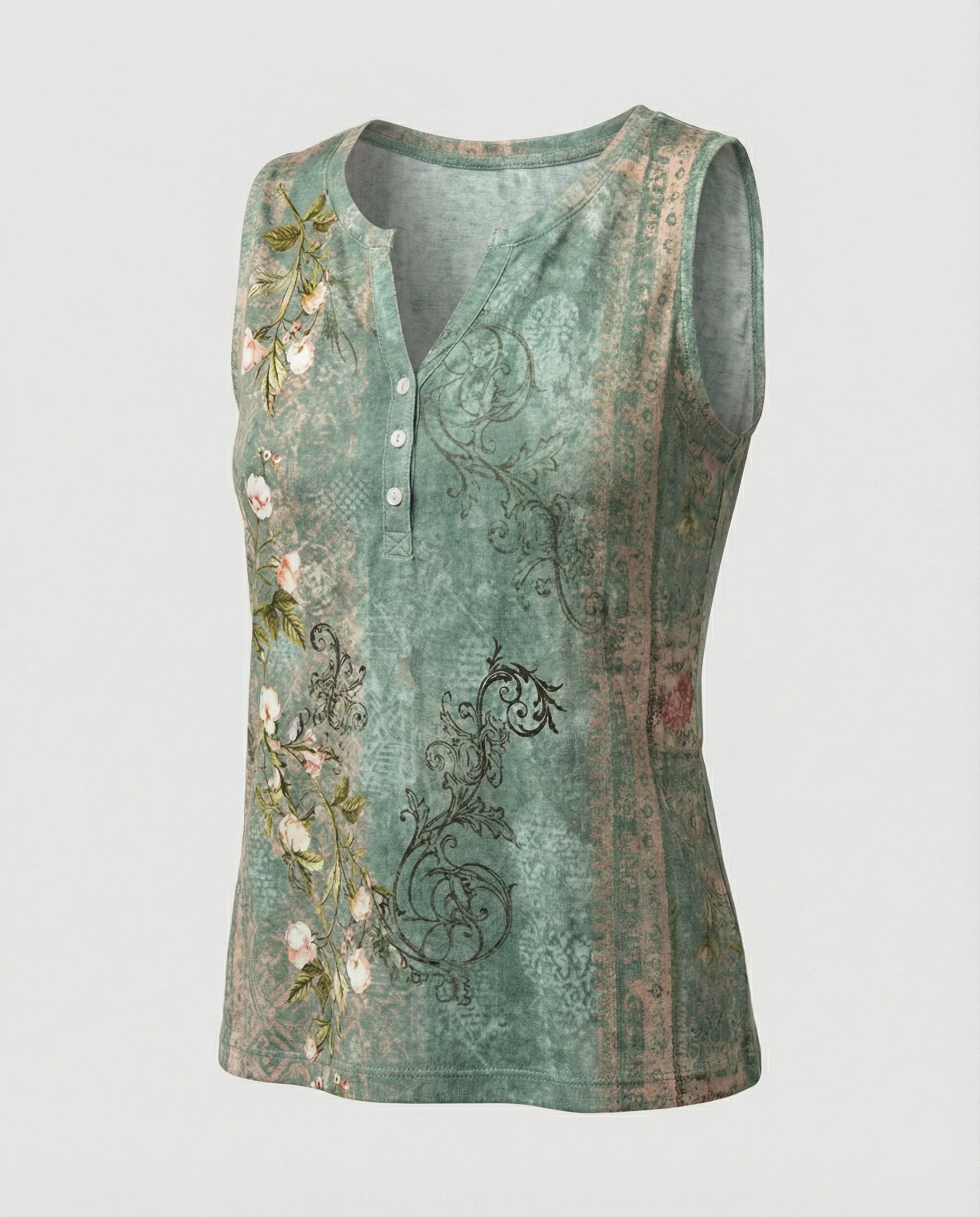 R&B | Ärmelloses Tank-Top mit Aquarell-Blumenmuster, Lockerer Schnitt