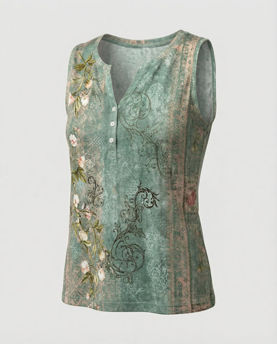 R&B - Ärmelloses Tank-Top mit Aquarell-Blumenmuster, Lockerer Schnitt
