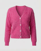 Strickjacke Damen kuschelig mit V-Ausschnitt und Knopfdetails