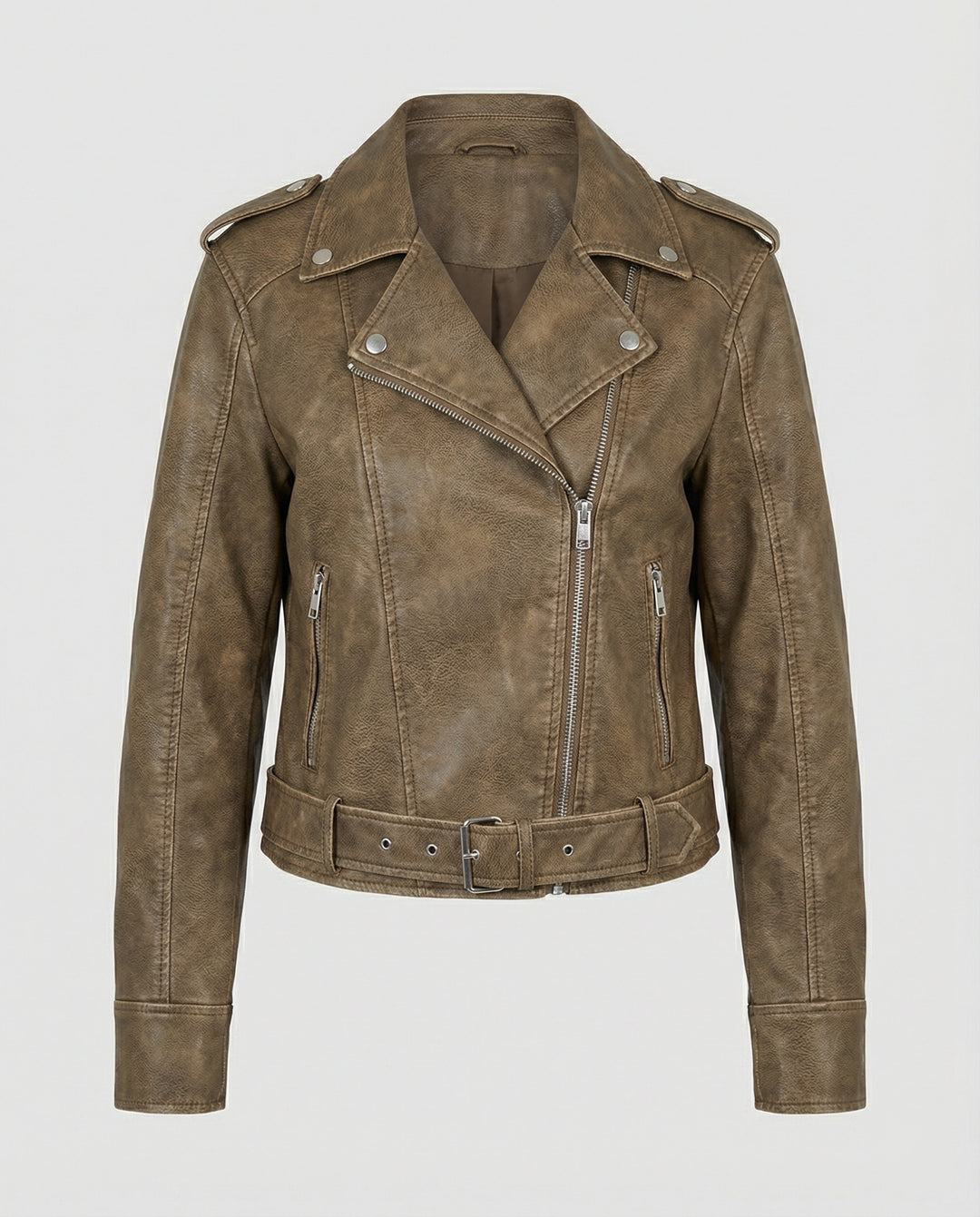 Damen cropped Kunstlederjacke im Biker-Stil