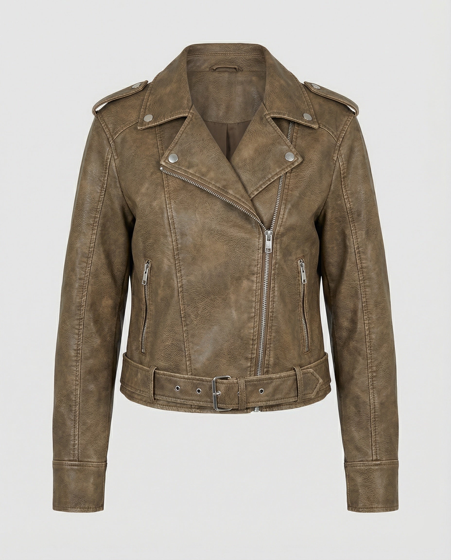 Damen cropped Kunstlederjacke im Biker-Stil