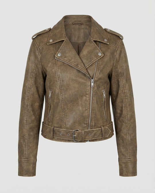 Damen cropped Kunstlederjacke im Biker-Stil