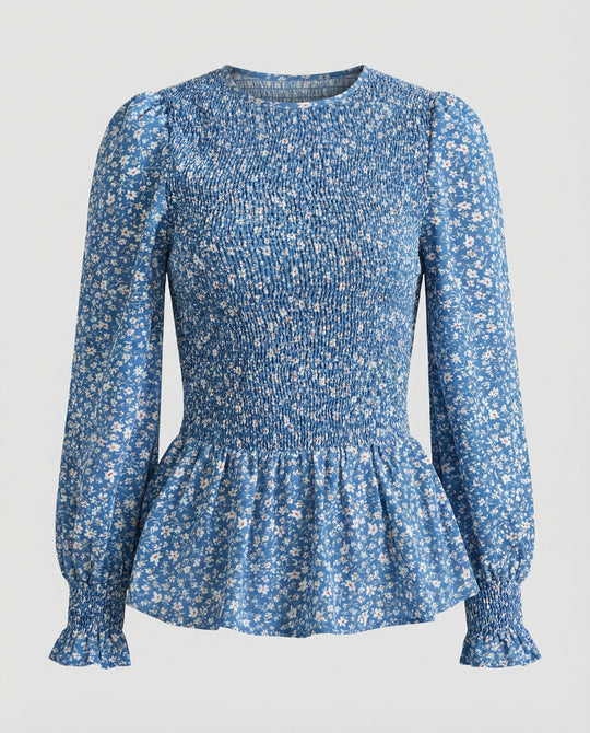 Bluse Damen Peplum Gesmokt