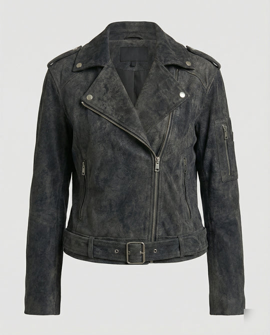 Damen Lederjacke Wildlederoptik kurz