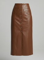 Damen langer Lederrock mit Knopfleiste