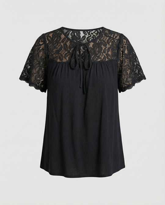 Damen Blusentop Spitze Tunika A-Linie