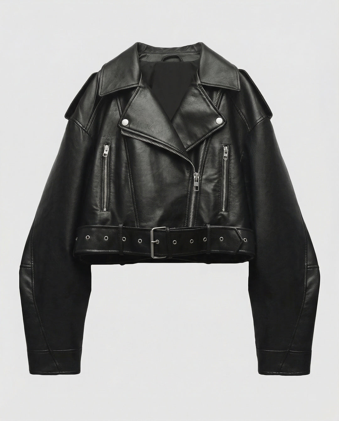 Damen Lederjacke Schwarz mit Gürtel