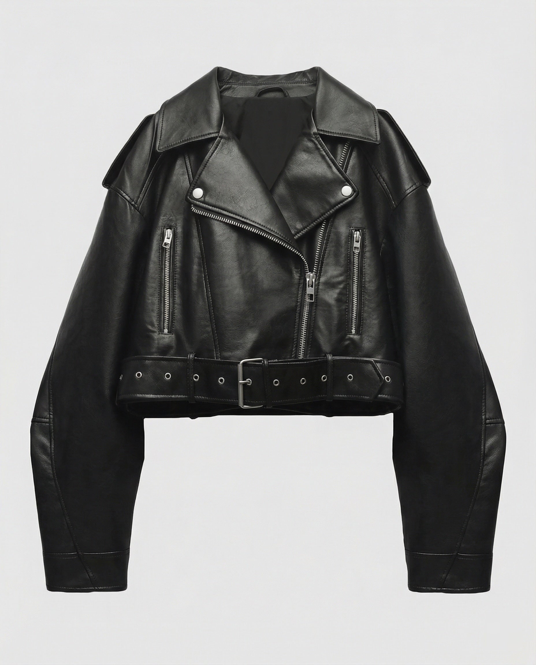 Damen Lederjacke Schwarz mit Gürtel