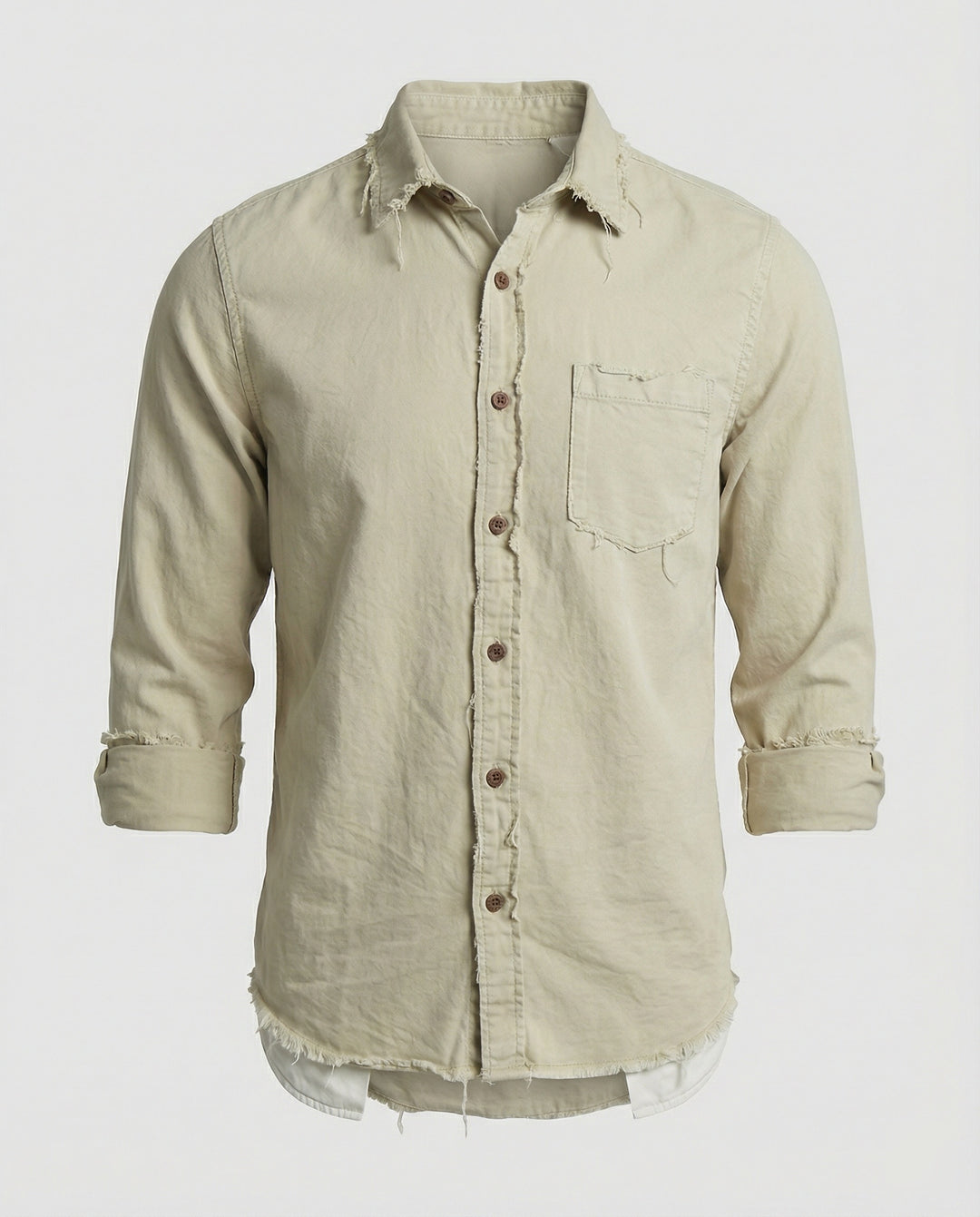 Herren lässiges Button-Down-Hemd mit asymmetrischem Saum