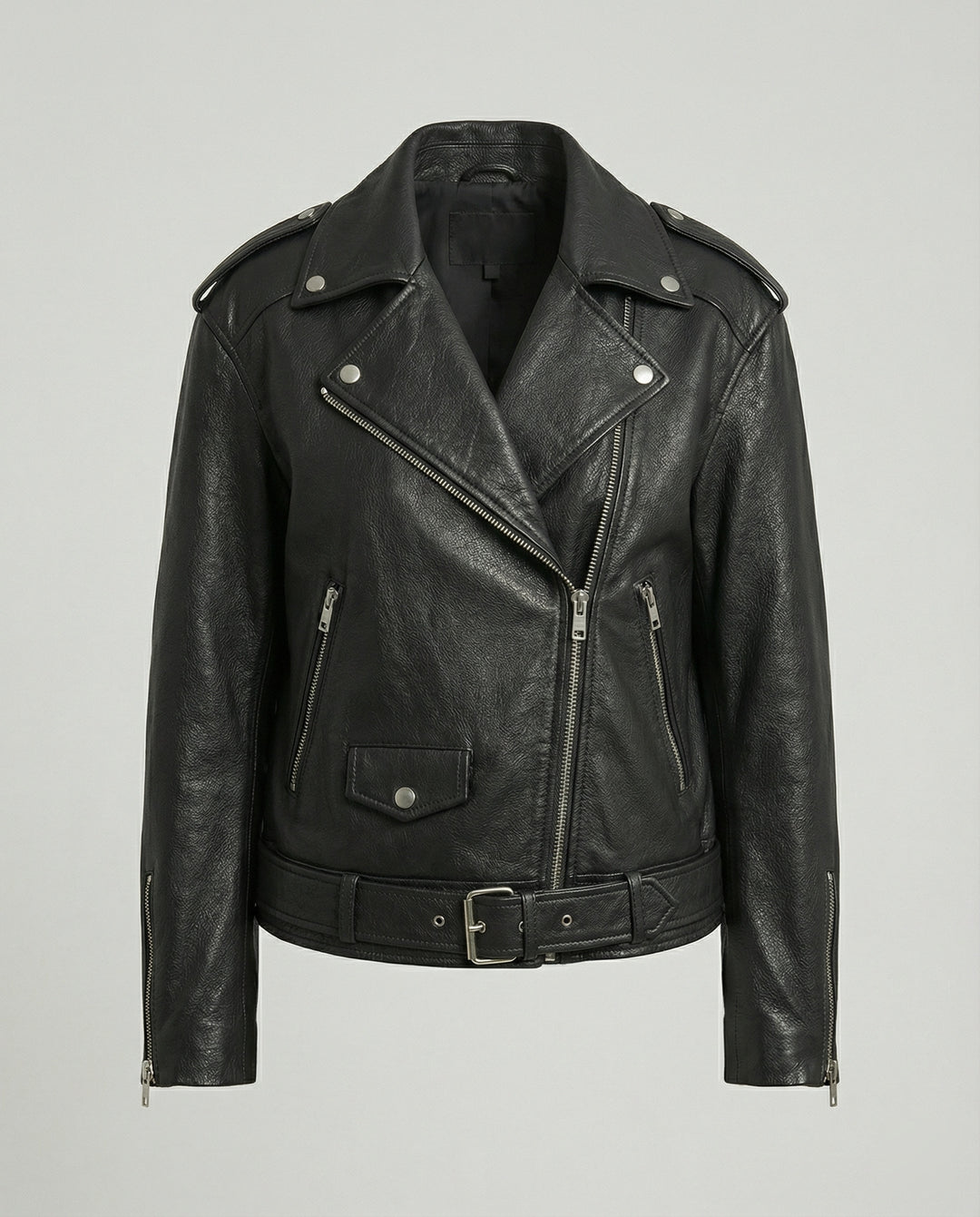 Damen Lederjacke Schwarz Oversize