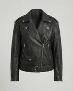 Damen Lederjacke Schwarz Oversize