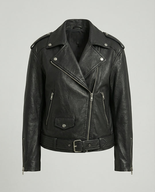 Damen Lederjacke Schwarz Oversize