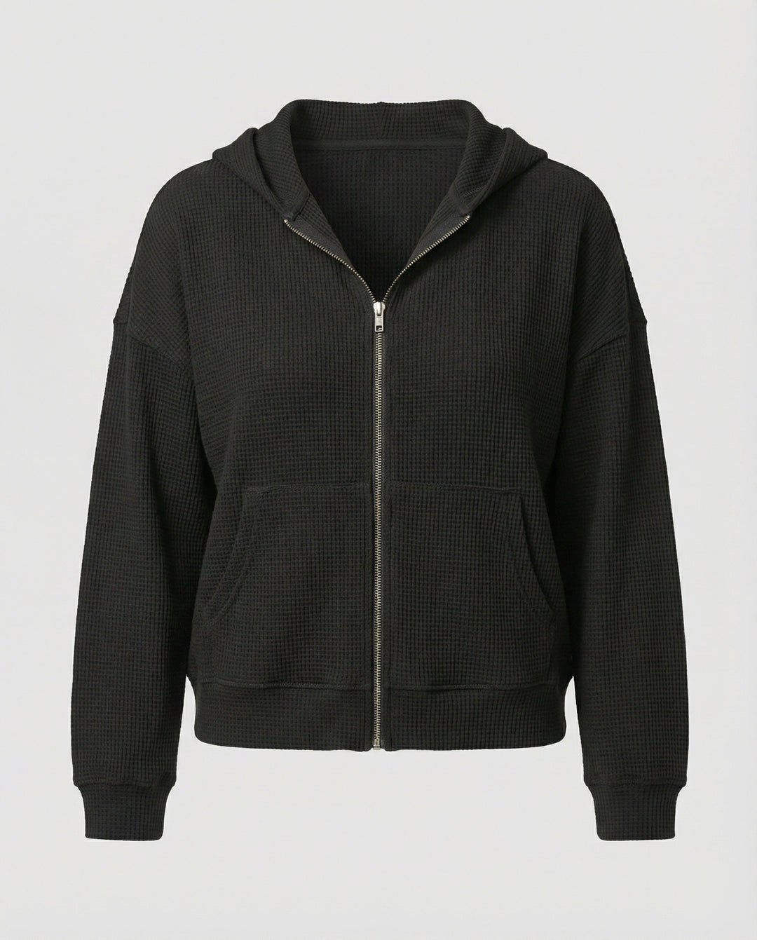 Damen lässige Waffle-Hoodie Jacke mit Reißverschluss R&B