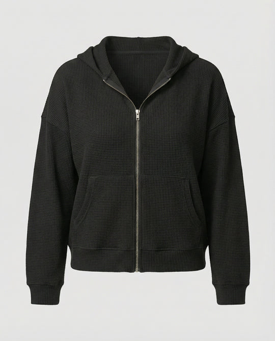 Damen lässige Waffle-Hoodie Jacke mit Reißverschluss R&B