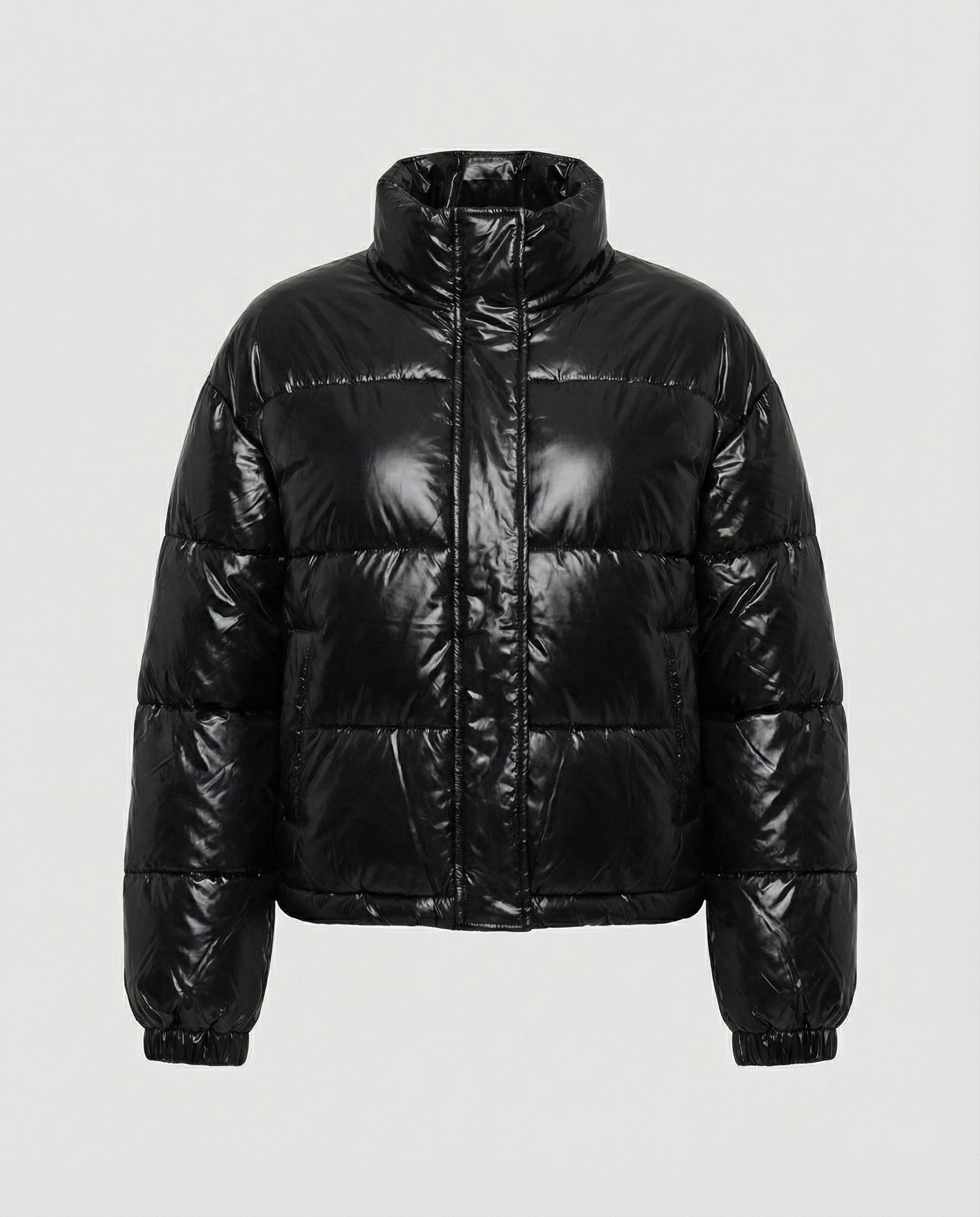 Kurze Steppjacke Damen mit glänzender Oberfläche
