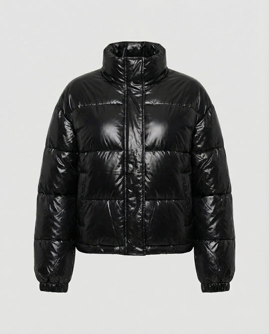 Kurze Steppjacke Damen mit glänzender Oberfläche