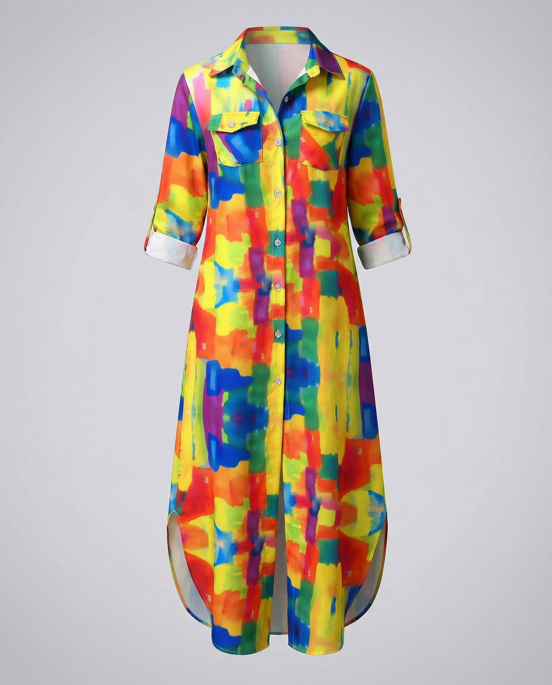 Freizeitkleid Damen Hemdblusenkleid Schlitz