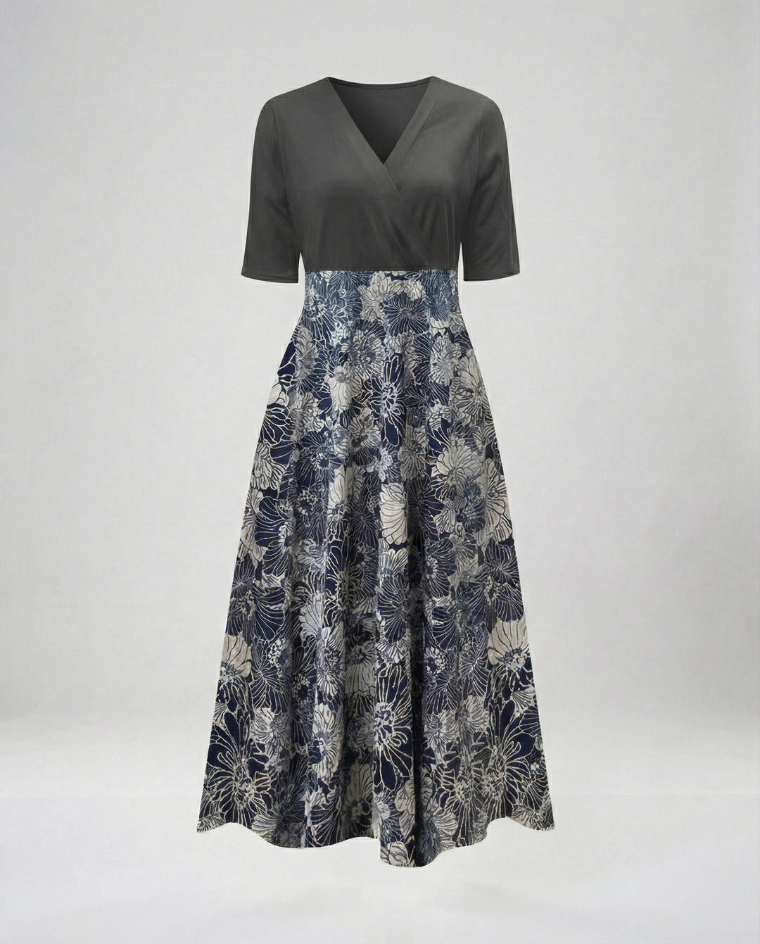 Damen Wickel Maxikleid mit V-Ausschnitt