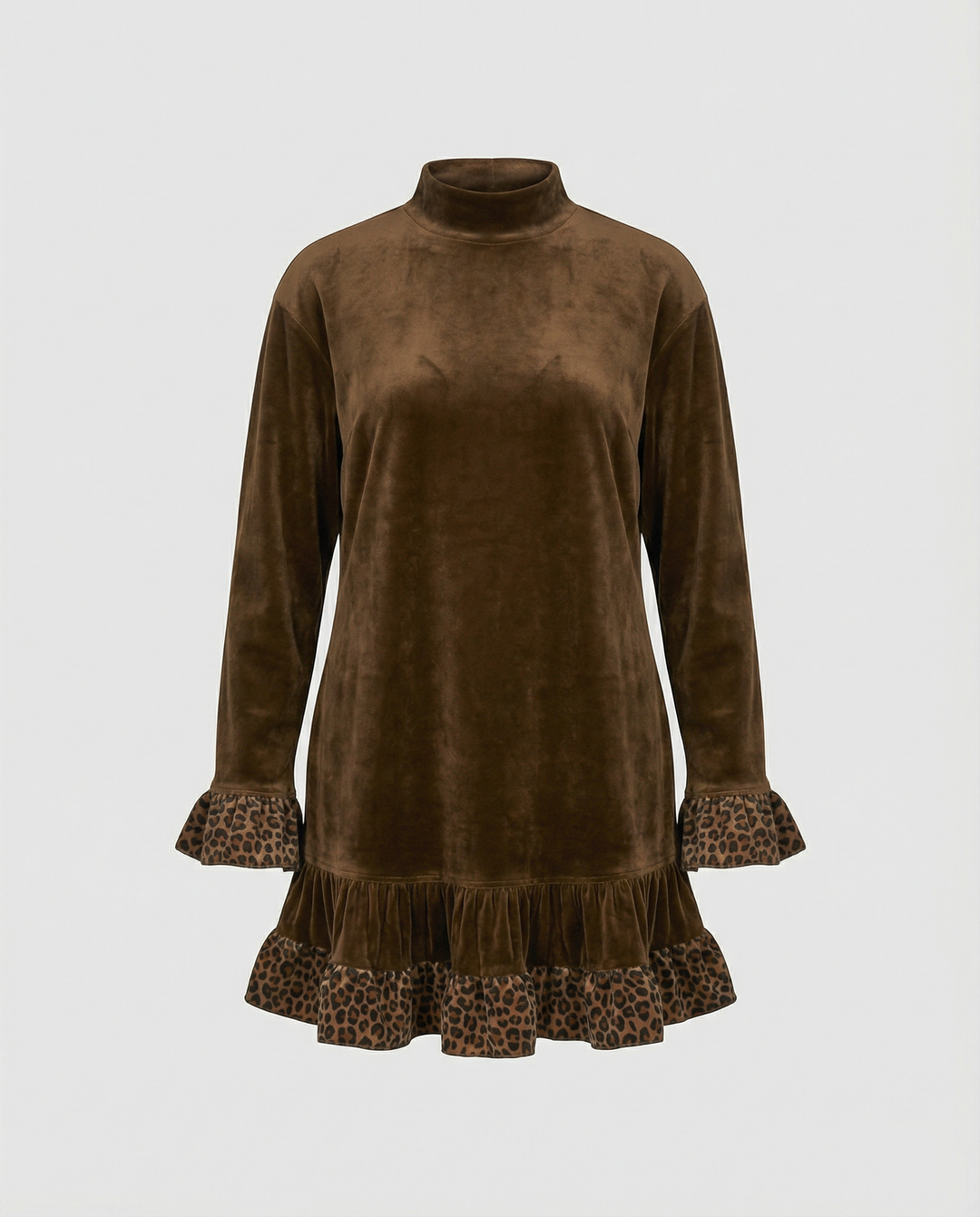 Damen Oversized Sweatkleid mit Leopardenrüsche R&B