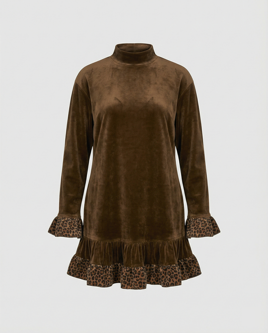 Damen Oversized Sweatkleid mit Leopardenrüsche R&B