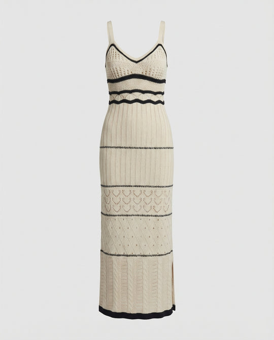 Damen Häkel Maxikleid mit Schlitz