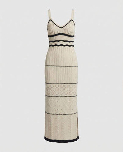 Damen Häkel Maxikleid mit Schlitz