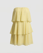 Damen Chiffon Kleid schulterfrei mit Volant