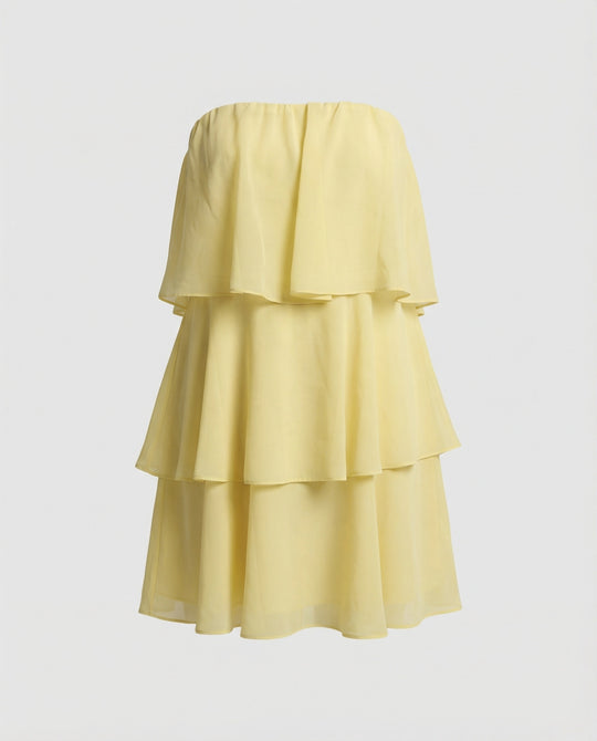 Damen Chiffon Kleid schulterfrei mit Volant